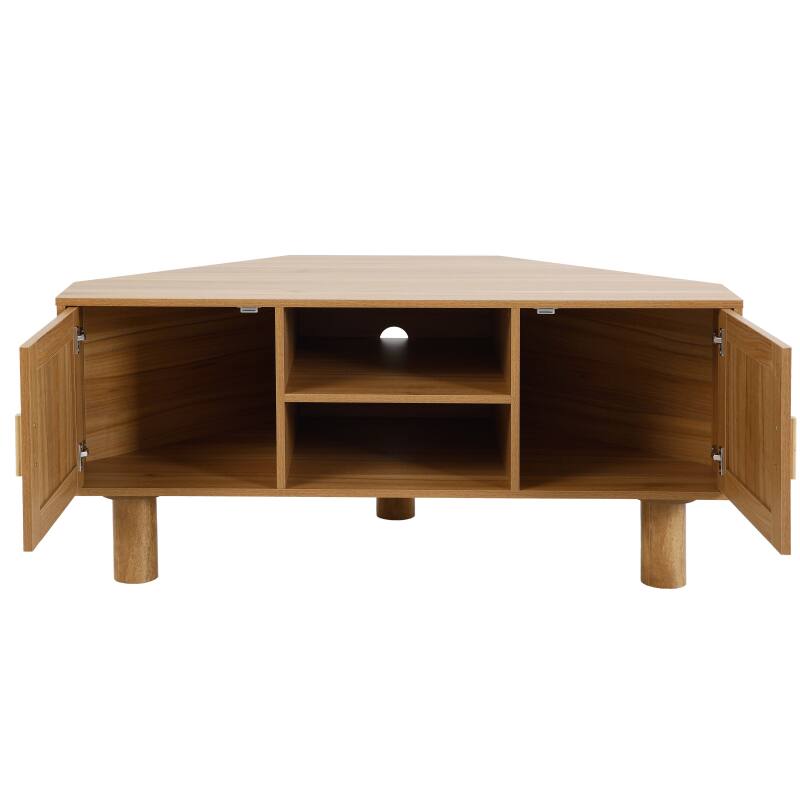 Lowboard in Holzoptik, 120 cm, mit synthetischem Rattan, skandinavischer Stil (4/9)
