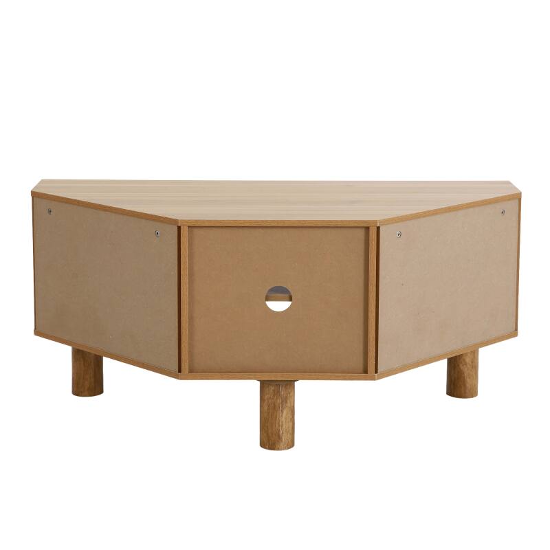 Lowboard in Holzoptik, 120 cm, mit synthetischem Rattan, skandinavischer Stil (6/9)
