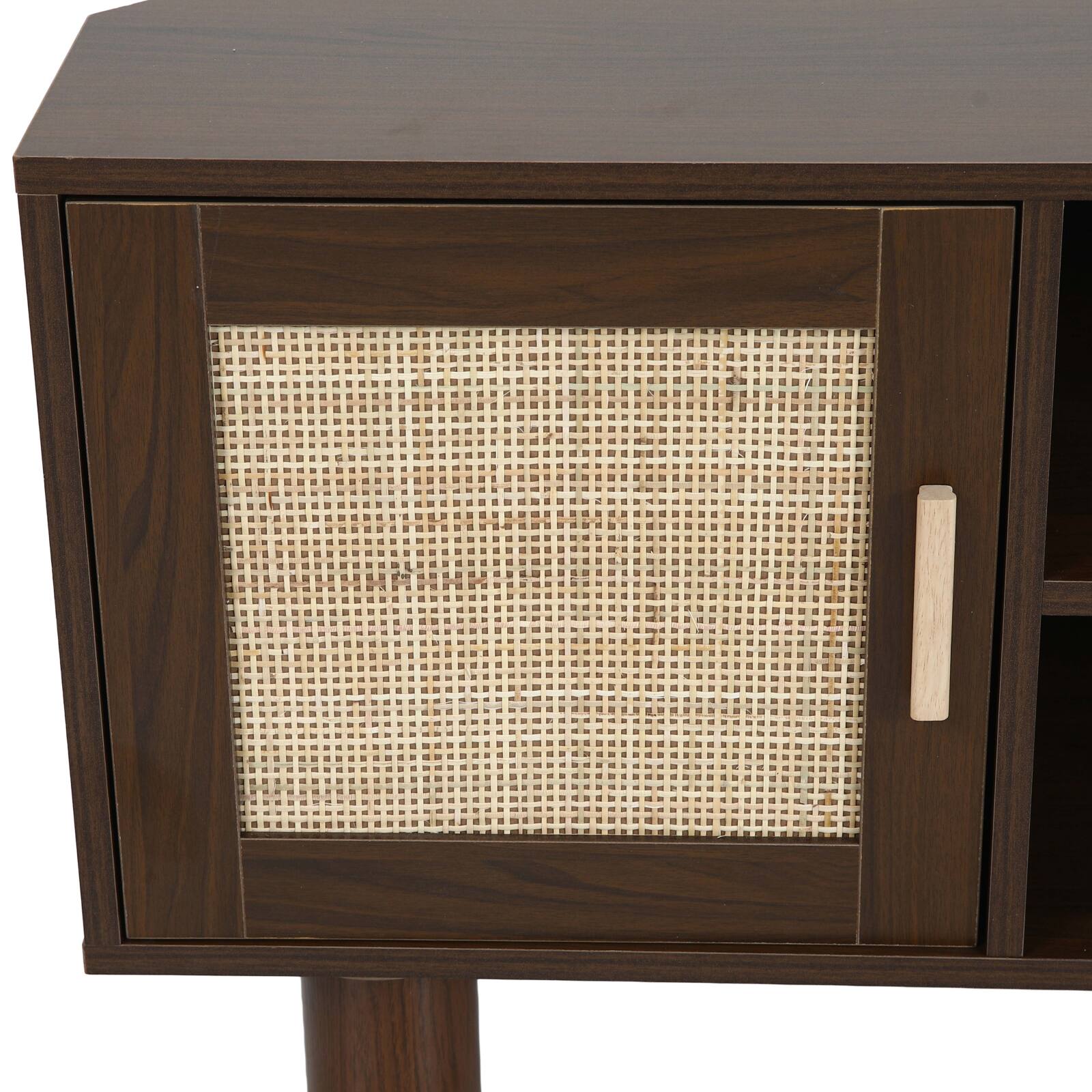 Lowboard in Holzoptik, 120 cm, mit synthetischem Rattan, skandinavischer Stil
