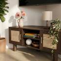 Lowboard in Holzoptik, 120 cm, mit synthetischem Rattan, skandinavischer Stil