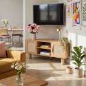 Lowboard in Holzoptik, 120 cm, mit synthetischem Rattan, skandinavischer Stil