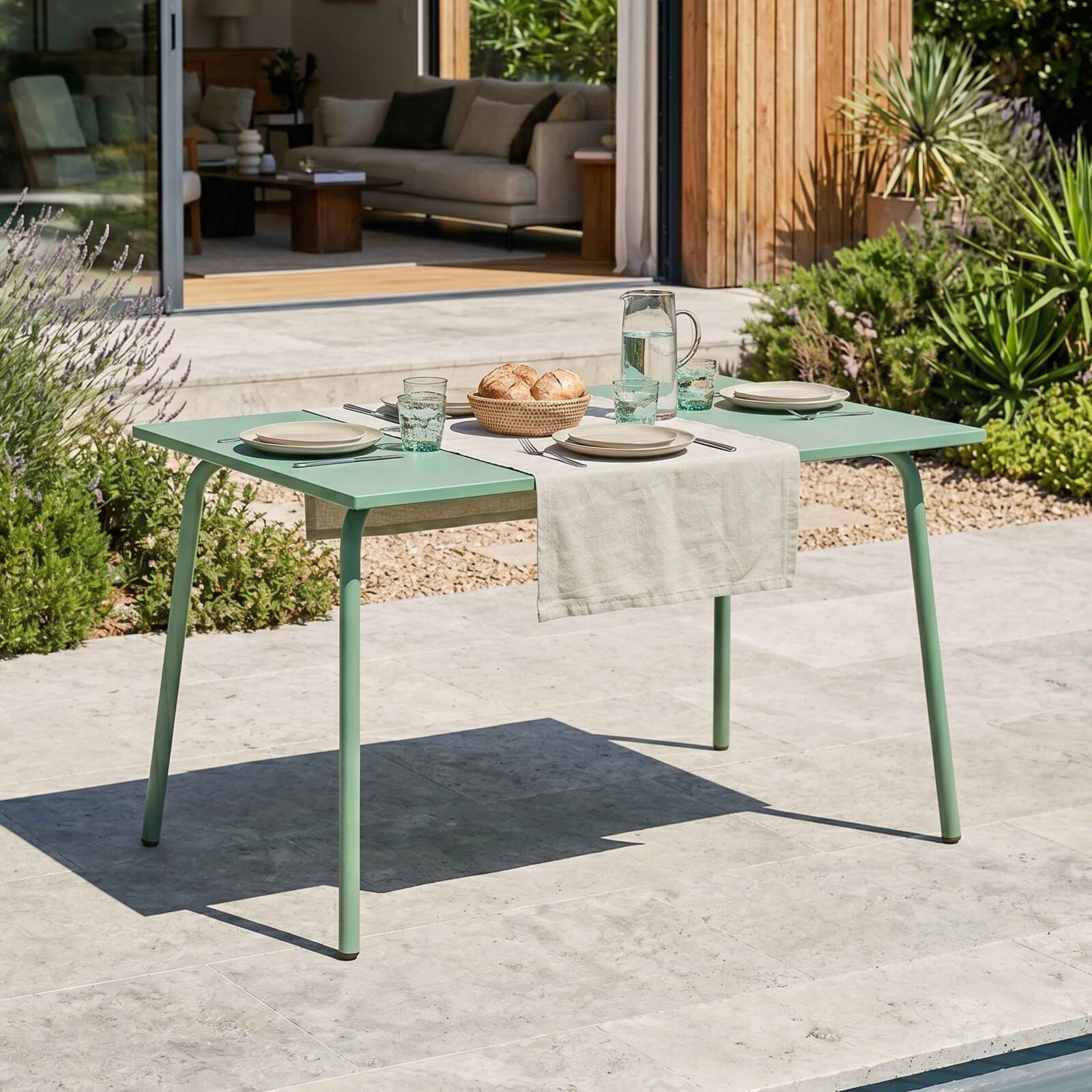 Gartentisch aus thermolackiertem Stahl, 6 Personen, 120x70 cm