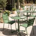 Gartentisch im Bistro-Stil, rund, neigbar, aus Metall mit Einbaufuß, 70x70 cm, und 2 Stühle mit Armlehnen