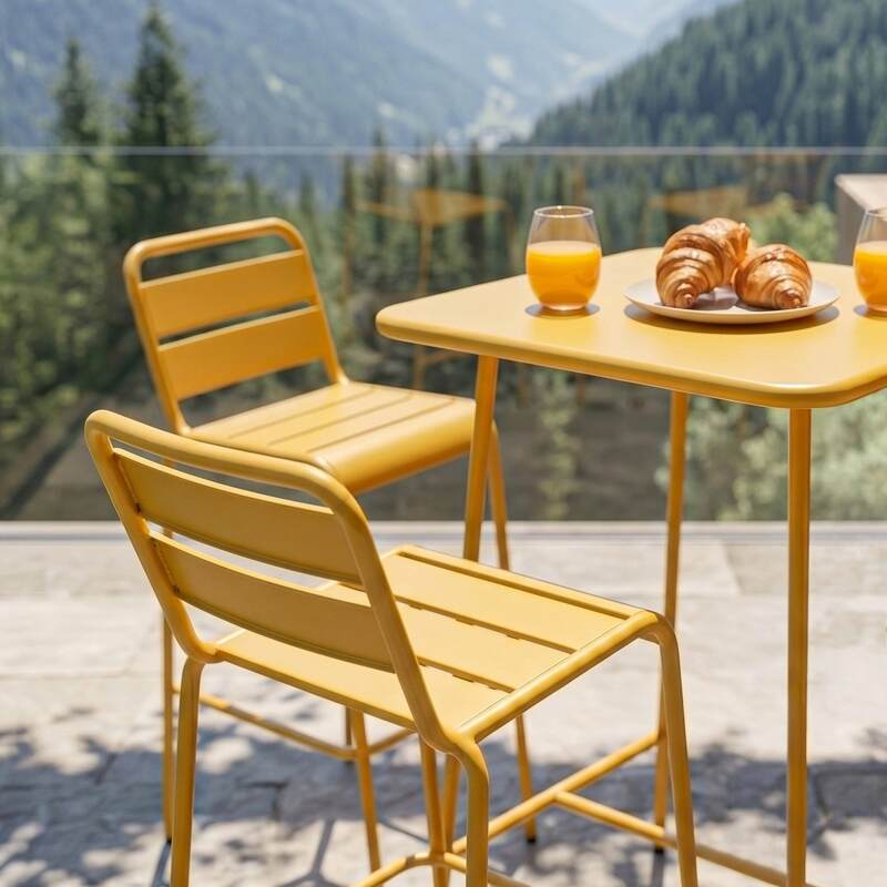Garten-Hochtisch im Bistro-Stil, quadratisch, aus Metall, 70x70 cm, und 2 Hochstühle (2/7)