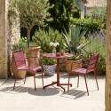 Gartentisch im Bistro-Stil, rund, neigbar, aus Metall mit Einbaufuß, 70x70 cm, und 2 Stühle mit Armlehnen