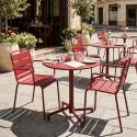 Gartentisch im Bistro-Stil, rund, neigbar, aus Metall mit Einbaufuß, 70x70 cm, und 2 Stühle mit Armlehnen