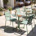 Gartentisch im Bistro-Stil, rund, neigbar, aus Metall mit Einbaufuß, 70x70 cm, und 2 Stühle mit Armlehnen