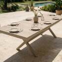 Ausziehbarer Gartentisch aus Aluminium und Keramik in Holzoptik, 200/260x100 cm, und 10 Stühle aus Textilene