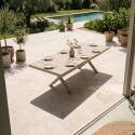 Ausziehbarer Gartentisch aus Aluminium und Keramik in Holzoptik, 200/260x100 cm, und 10 Stühle aus Textilene