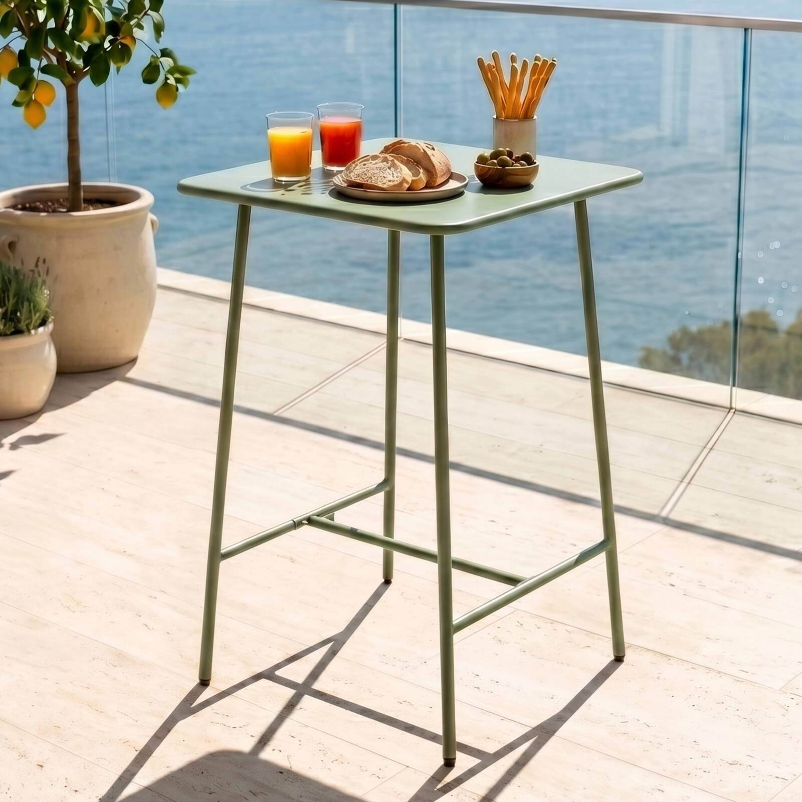 Garten-Hochtisch aus Metall 70x70x105 cm