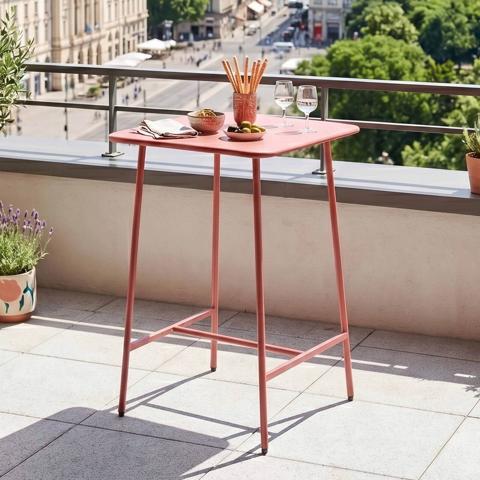 Garten-Hochtisch aus Metall 70x70x105 cm