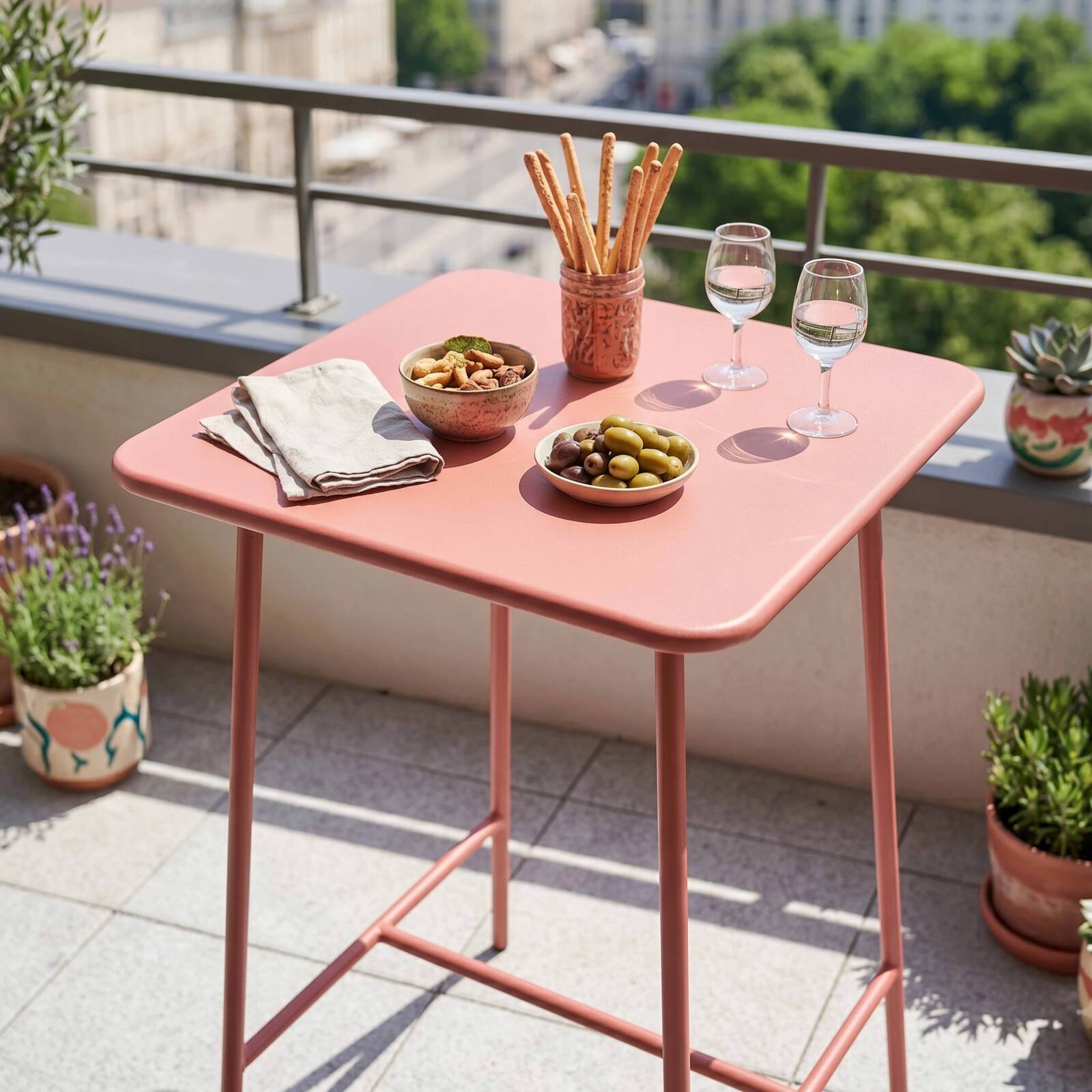 Garten-Hochtisch aus Metall 70x70x105 cm