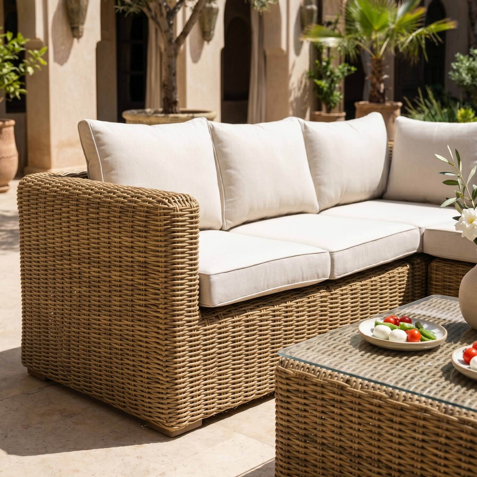 Gartenlounge-Set Ecksofa aus geflochtenem Harz für 5 Sitzen Modulare mit 1 Couchtisch