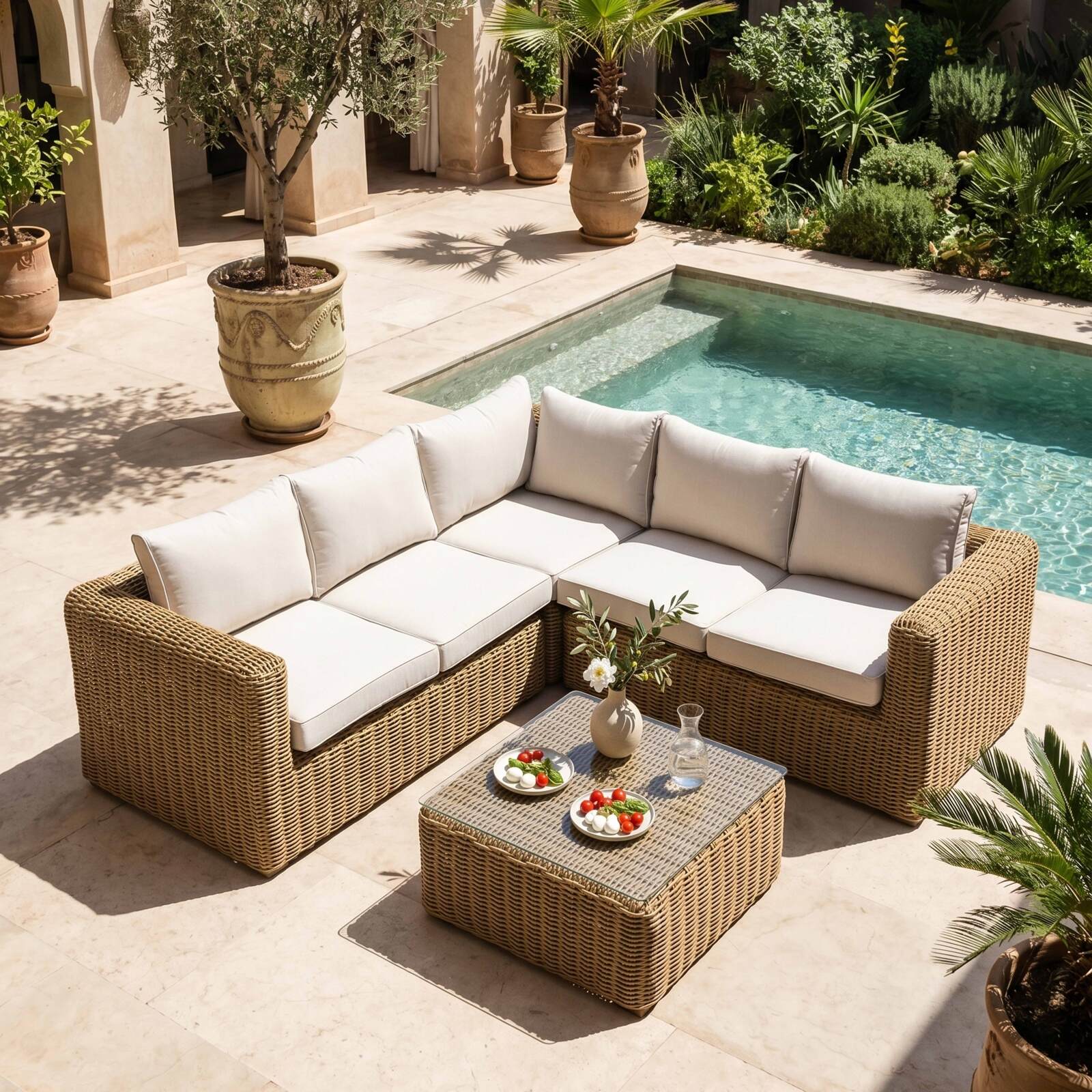 Gartenlounge-Set Ecksofa aus geflochtenem Harz für 5 Sitzen Modulare mit 1 Couchtisch