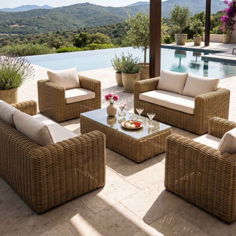 Gartenlounge-Set aus geflochtenem Harz für 6 Sitzen mit 2 Sofa, 2 Sesseln und 1 Couchtisch (8/9)