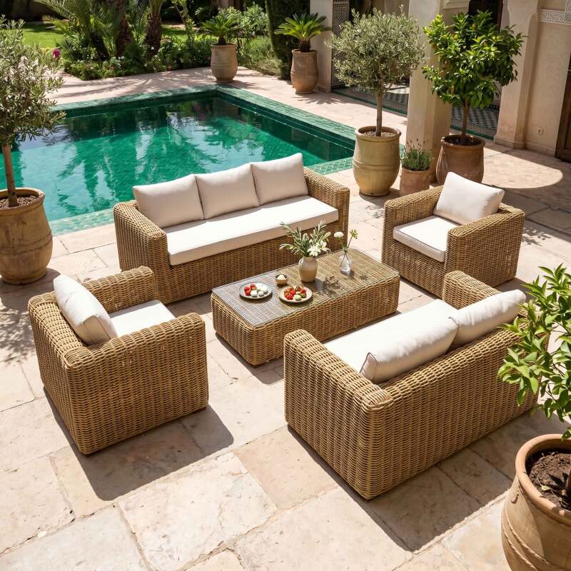 Gartenlounge-Set aus geflochtenem Harz für 7 Sitzen mit 2 Sofa, 2 Sesseln und 1 Couchtisch (9/10)