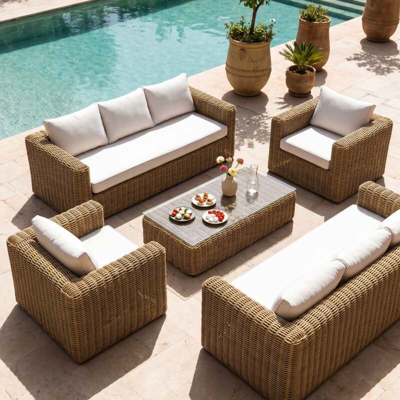 Gartenlounge-Set aus geflochtenem Harz für 8 Sitzen mit 2 Sofa, 2 Sesseln und 1 Couchtisch
