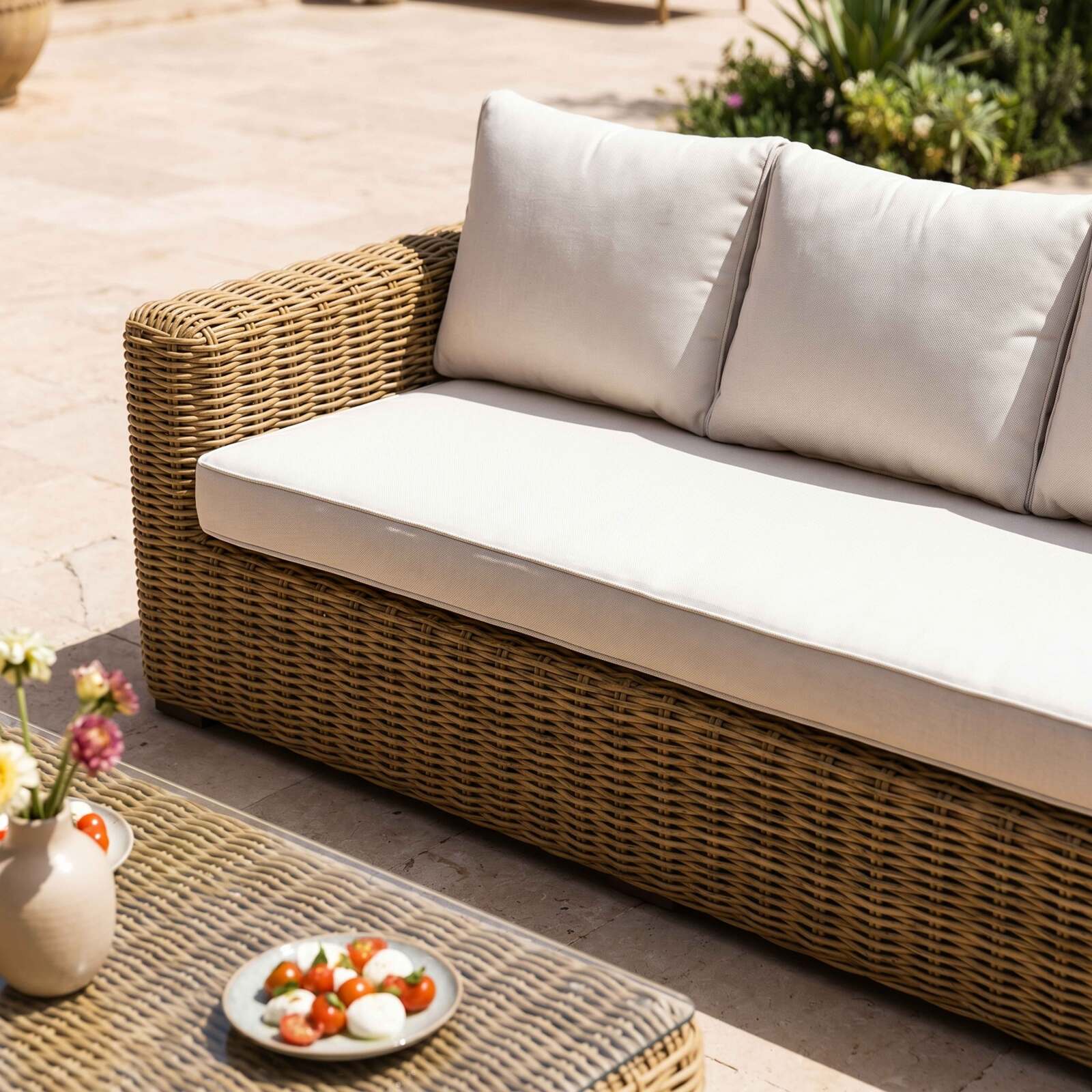 Gartenlounge-Set aus geflochtenem Harz für 8 Sitzen mit 2 Sofa, 2 Sesseln und 1 Couchtisch