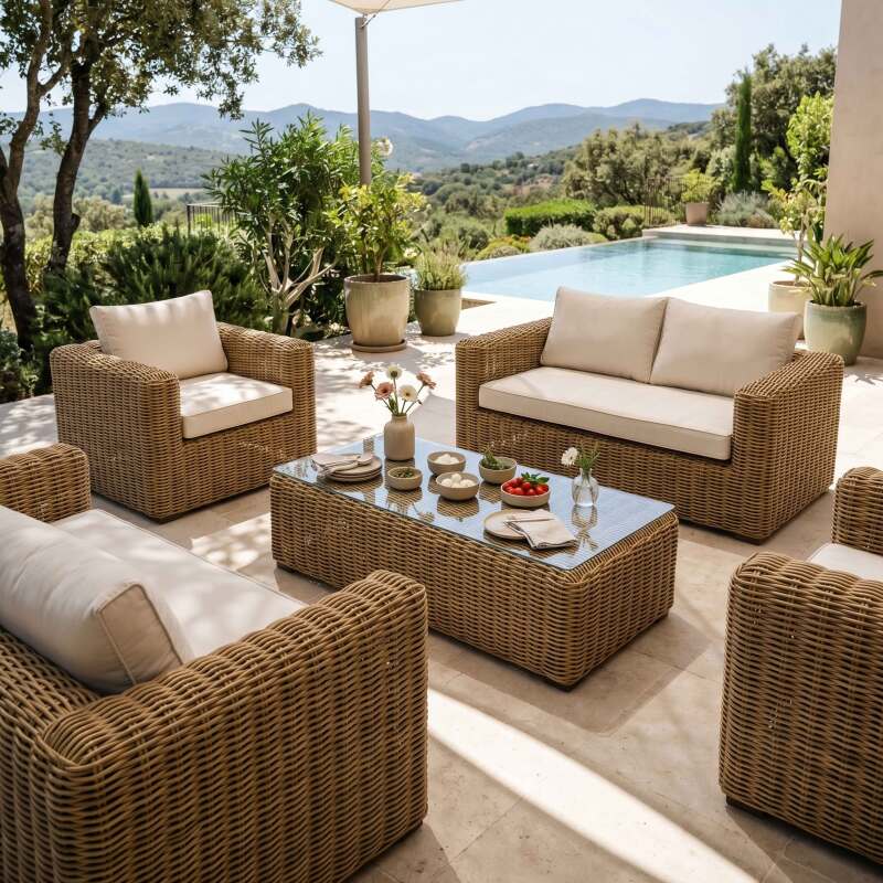 Gartenlounge-Set aus geflochtenem Harz für 6 Sitzen mit 2 Sofa, 2 Sesseln und 1 Couchtisch (7/9)