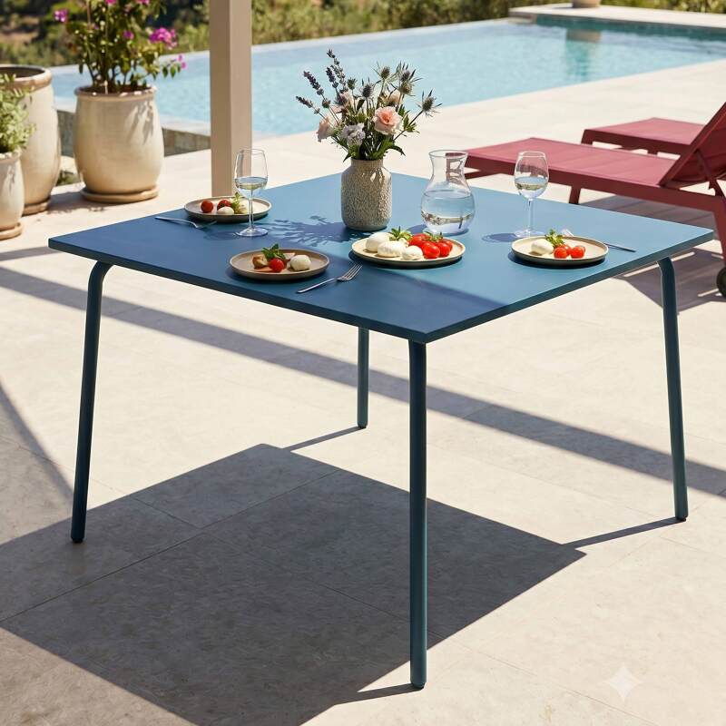 Gartentisch Quadratisch aus Metall, 8 Personen, 120x120 cm