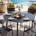 Gartentisch im Bistro-Stil, rund, aus Metall, Ø120 cm, und 6 Stühle mit Armlehnen