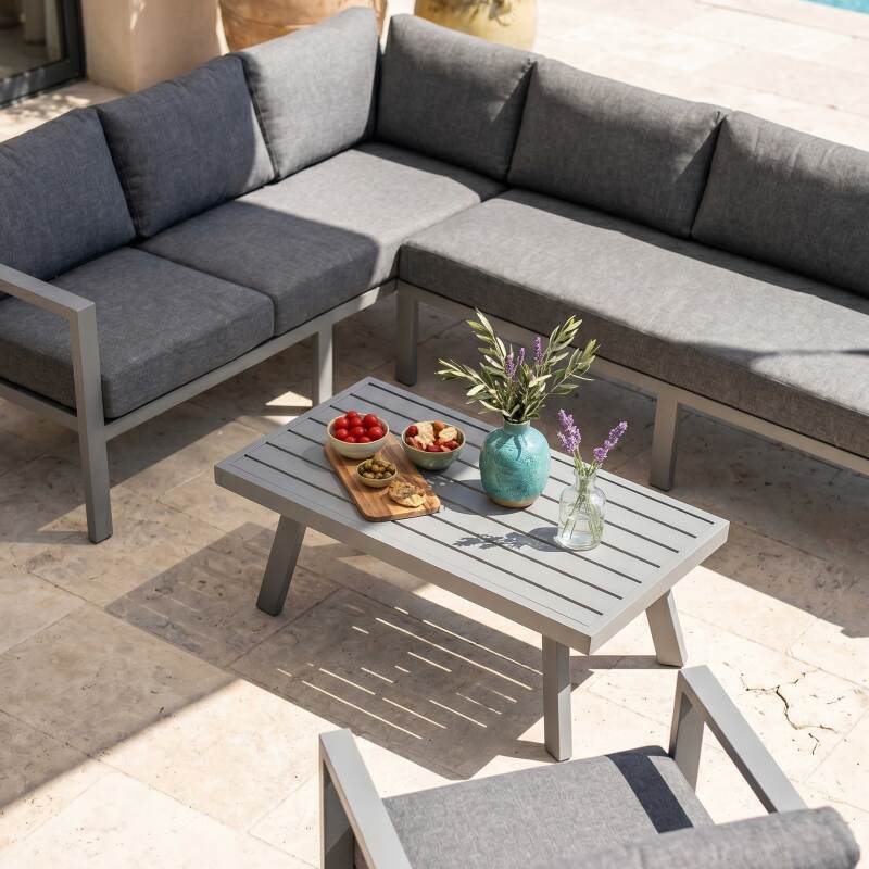 Gartenlounge-Set Ecksofa aus Aluminium für 6 Sitzen mit 1 Sessel und 1 Couchtisch (2/7)