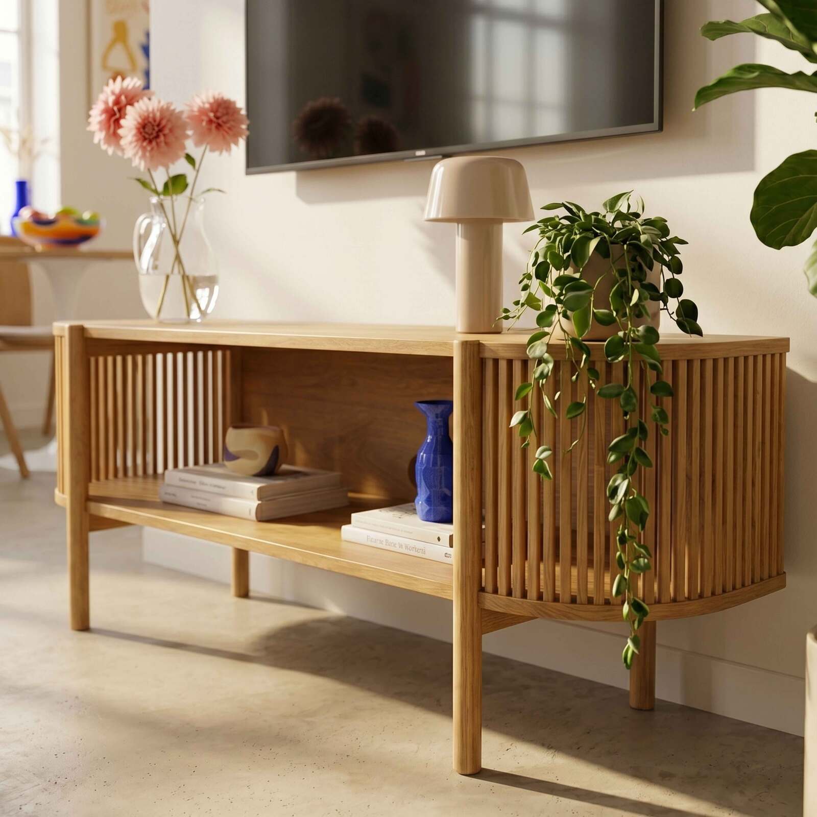 Lowboard in Holzoptik, 160 cm, Boho-Stil