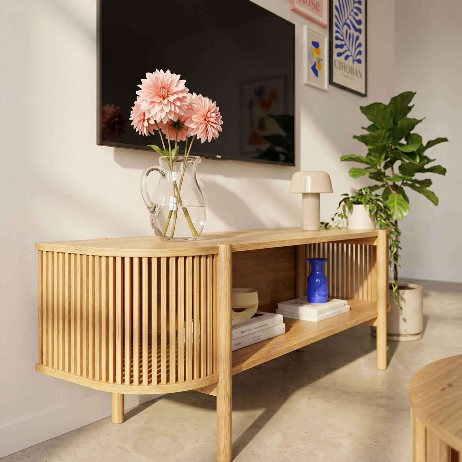 Lowboard in Holzoptik, 160 cm, Boho-Stil
