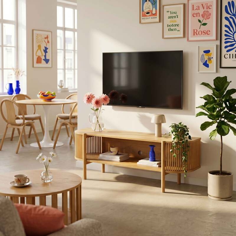 Lowboard in Holzoptik, 160 cm, Boho-Stil