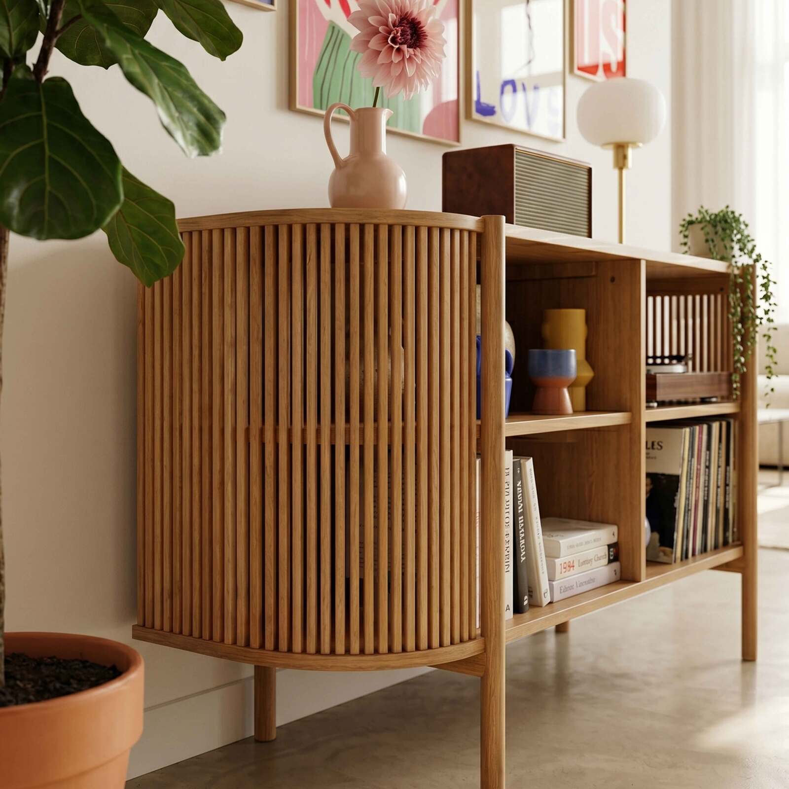 Sideboard offen in Holzoptik, 160 cm, Boho-Stil