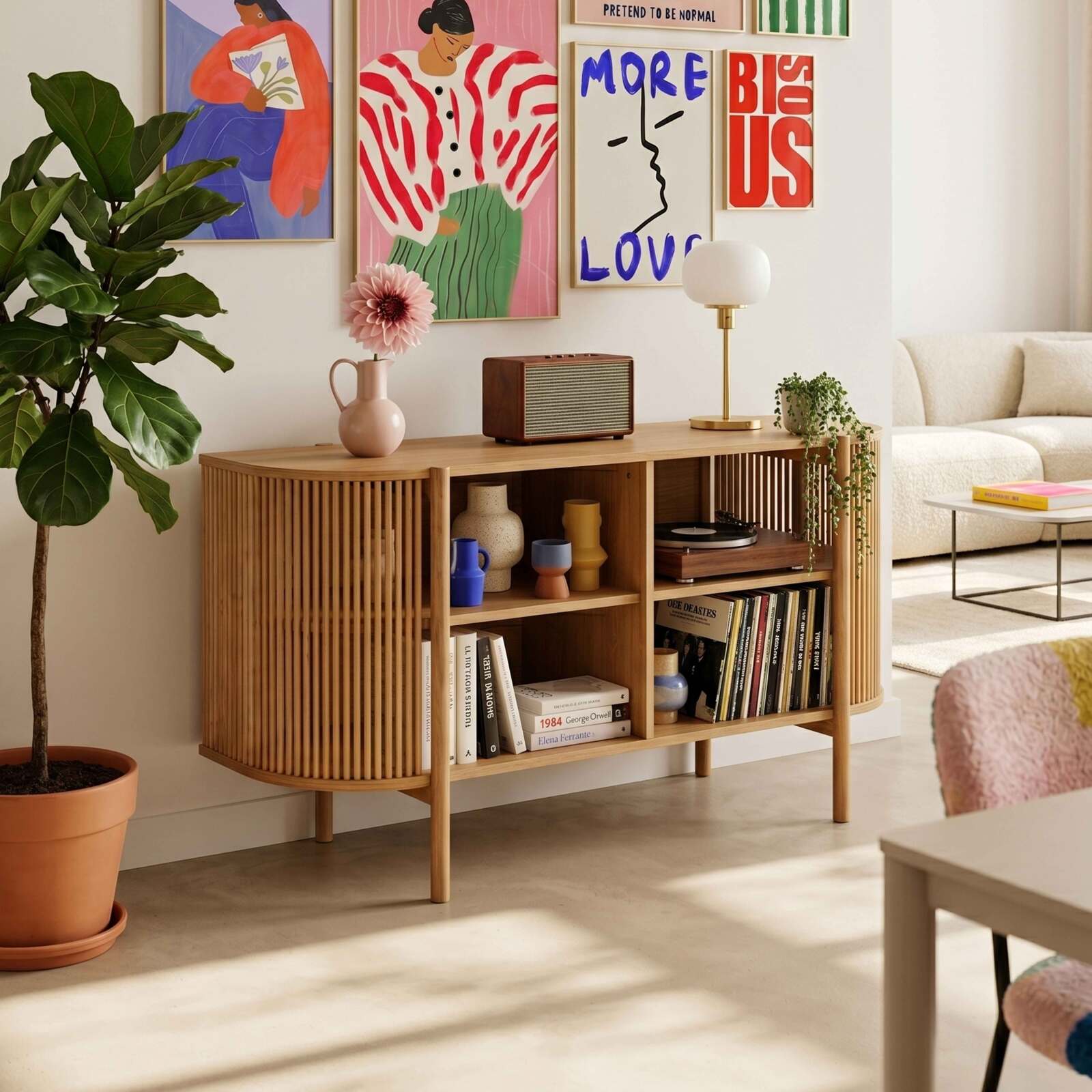 Sideboard offen in Holzoptik, 160 cm, Boho-Stil
