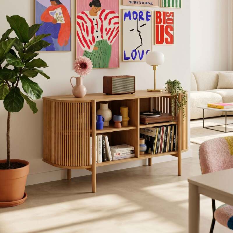 Sideboard offen in Holzoptik, 160 cm, Boho-Stil
