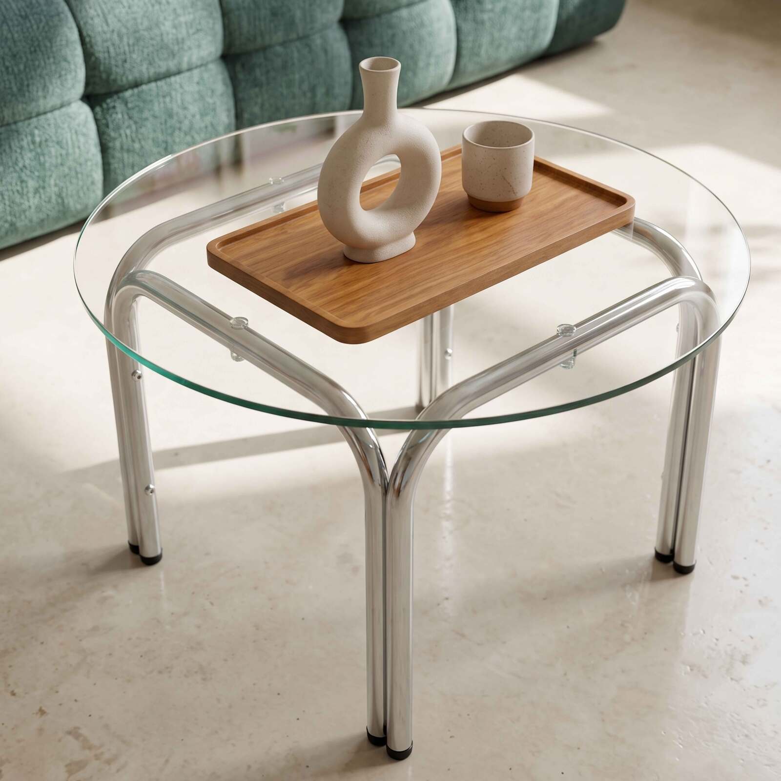 Couchtisch rund, aus gehärtetem Glas, Ø70 cm