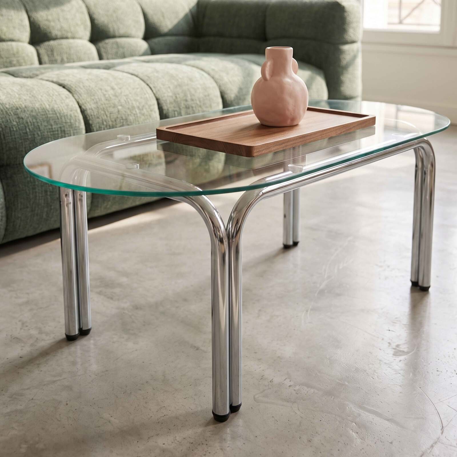 Couchtisch oval, aus gehärtetem Glas, 110x55 cm