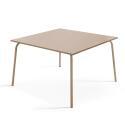 Quadratischer Gartentisch 120 x 120 cm und 4 Metallbänke 
