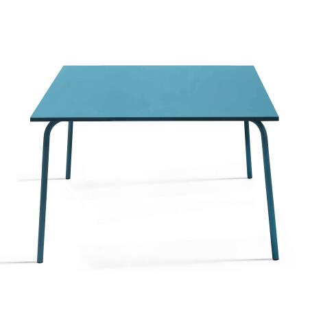 Quadratischer Gartentisch 120 x 120 cm und 4 Metallbänke  (2/6)