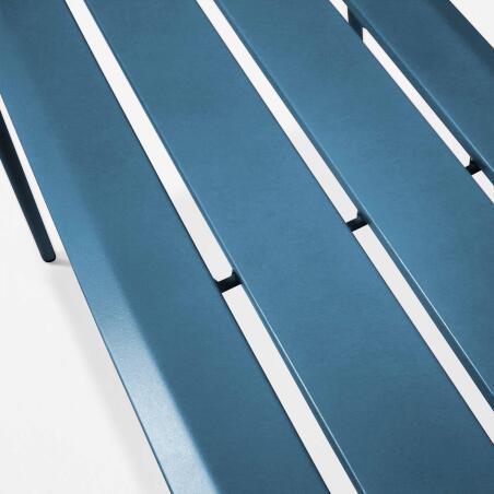 Quadratischer Gartentisch 120 x 120 cm und 4 Metallbänke  (5/6)