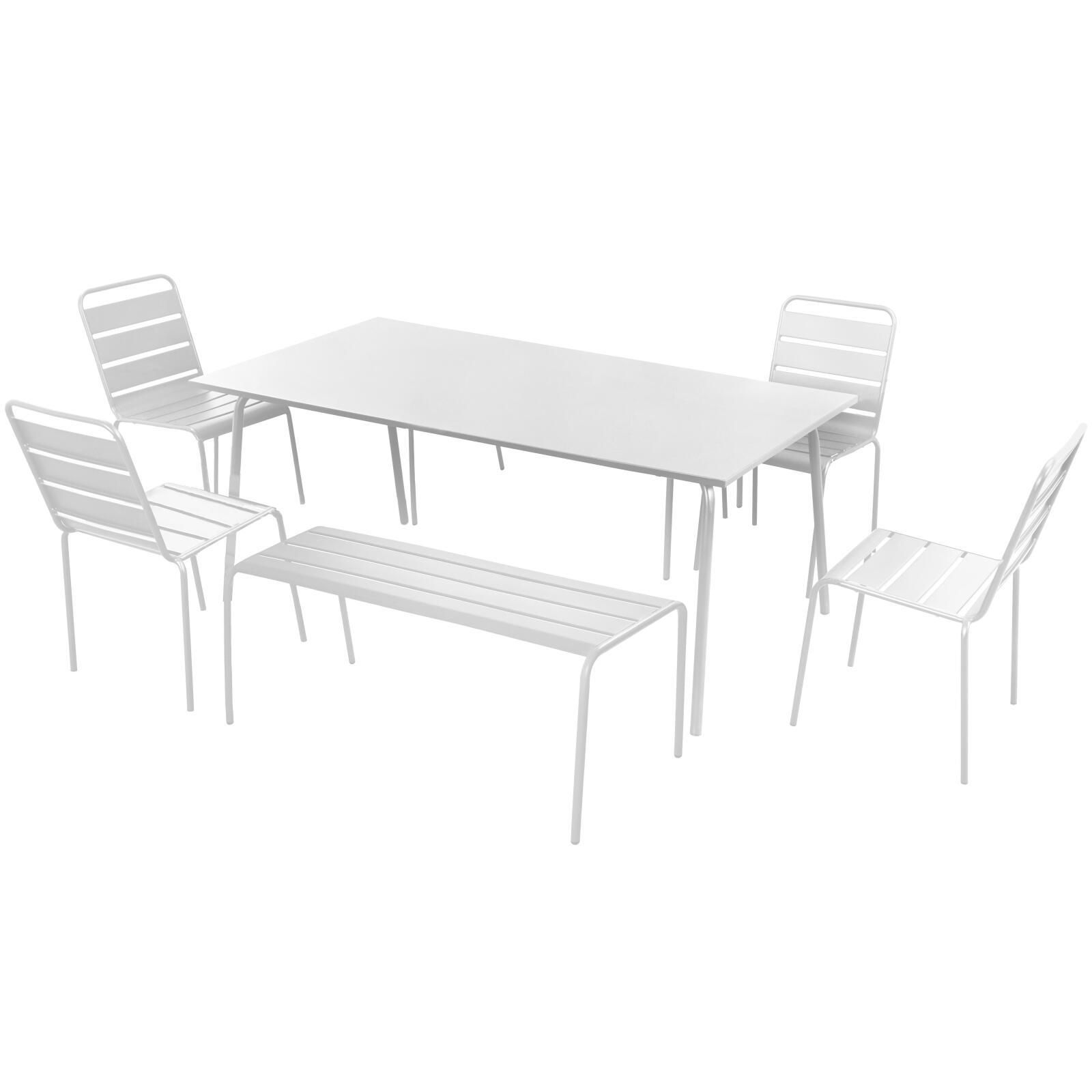 Rechteckiger Gartentisch 180 x 90 cm mit 4 Stühlen und 2 Bänken aus Metall 