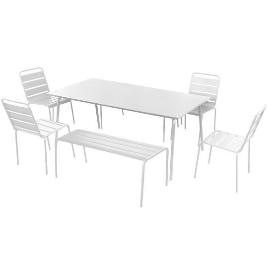 Rechteckiger Gartentisch und 4 Stühle und 1 Metallbank | Oviala