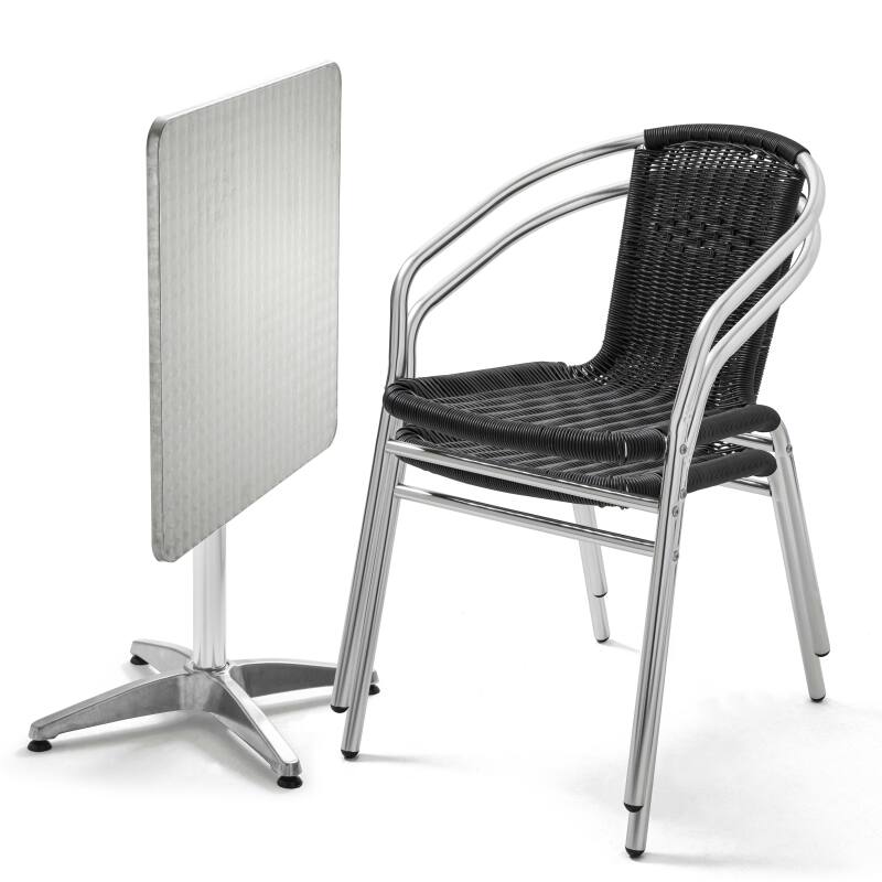 Klappbarer Bistrot-Gartentisch 70 x 70 cm mit 2 Aluminium- und Harzstühlen