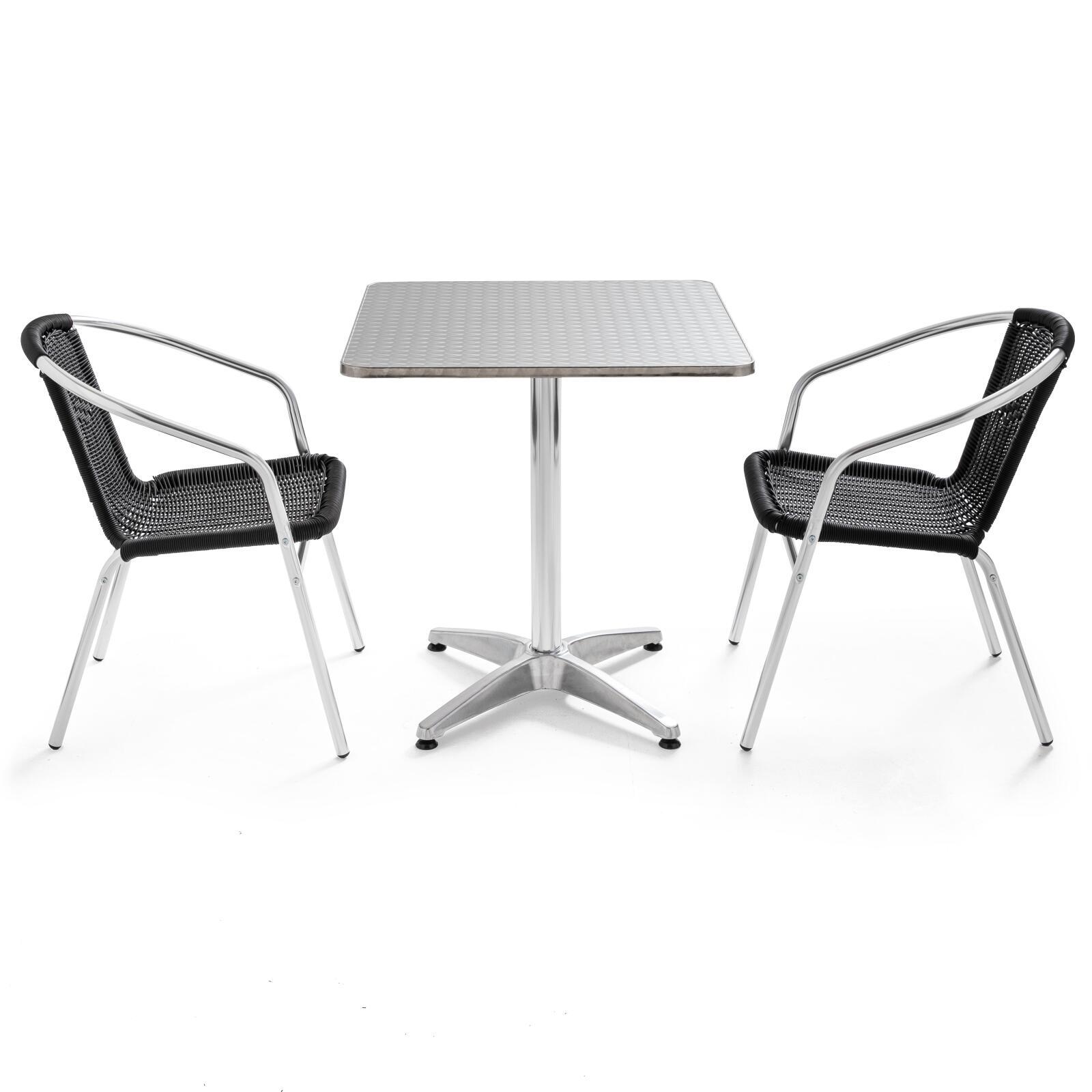 Klappbarer Bistrot-Gartentisch 70 x 70 cm mit 2 Aluminium- und Harzstühlen 