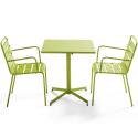 Klappbarer Bistrot-Gartentisch, quadratisch, 70 x 70 cm, aus Metall und 2 Stühle mit Armlehnen
