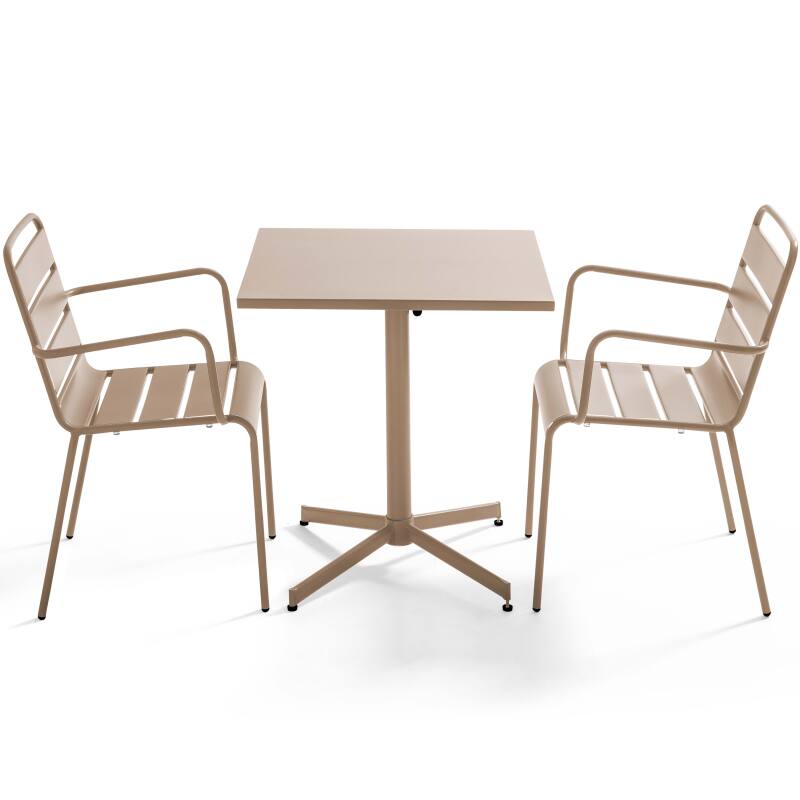 Klappbarer Bistrot-Gartentisch, quadratisch, 70 x 70 cm, aus Metall und 2 Stühle mit Armlehnen 