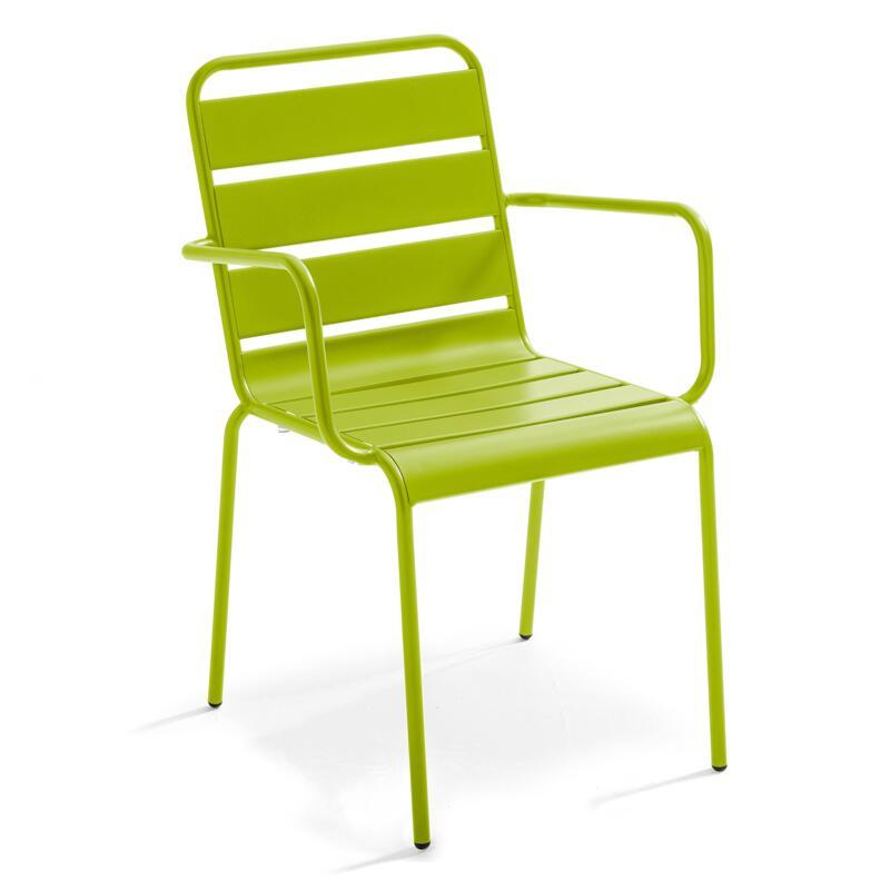 Klappbarer Bistrot-Gartentisch, quadratisch, 70 x 70 cm, aus Metall und 2 Stühle mit Armlehnen