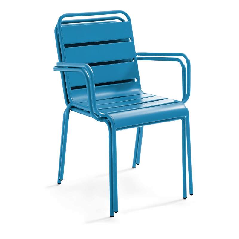 Klappbarer Bistrot-Gartentisch, quadratisch, 70 x 70 cm, aus Metall und 2 Stühle mit Armlehnen 