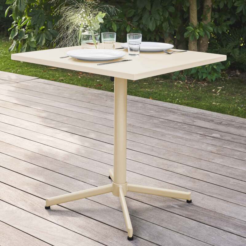 Klappbarer Bistrot-Gartentisch, quadratisch, 70 x 70 cm, aus Metall und 2 Stühle mit Armlehnen