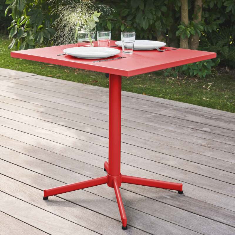 Klappbarer Bistrot-Gartentisch, quadratisch, 70 x 70 cm, aus Metall und 2 Stühle mit Armlehnen