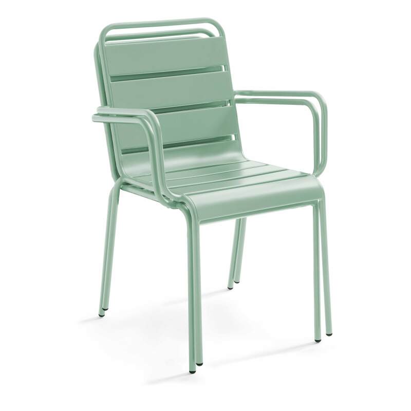 Klappbarer Bistrot-Gartentisch, quadratisch, 70 x 70 cm, aus Metall und 2 Stühle mit Armlehnen