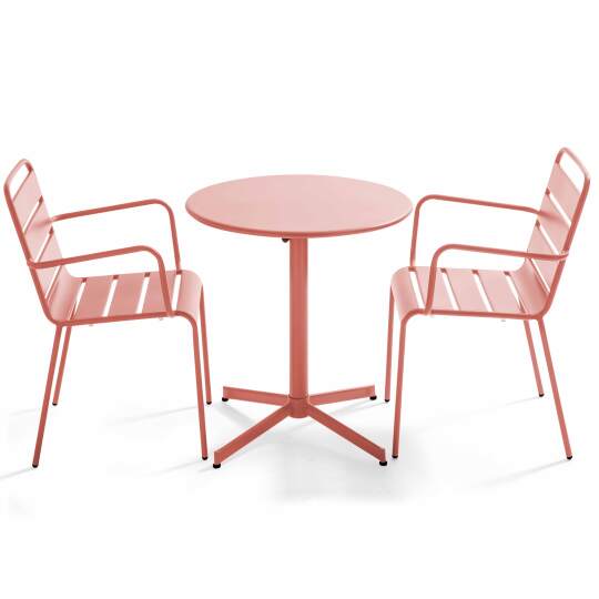 Runder Bistrot-Gartentisch ⌀70 x 72 cm klappbar und 2 Stühle mit Armlehnen aus Metall