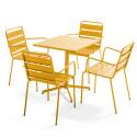 Quadratischer Bistrot-Gartentisch 70 x 70 cm klappbar und 4 Stühle mit Armlehnen aus Metall 